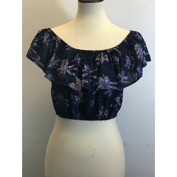 Swell Tops - Swell Juniors Purple Floral Summer Nights Off the Shoulder Cropped Top Size L